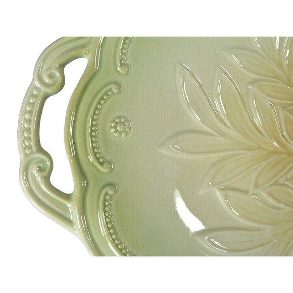 Serving Tray Ceramic Double Handles Embossed Raised Floral Pattern 12.5" - Picture 9 of 11